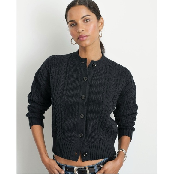 Alex Mill Cable Knit Nico Chunky Cardigan - Black Drop Shoulder Button Up Cardi - Picture 10 of 11